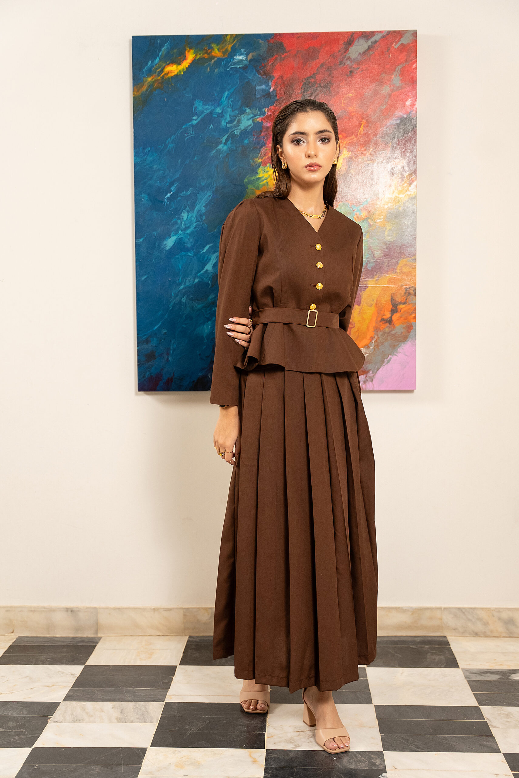 Mocha Pleated Skirt
